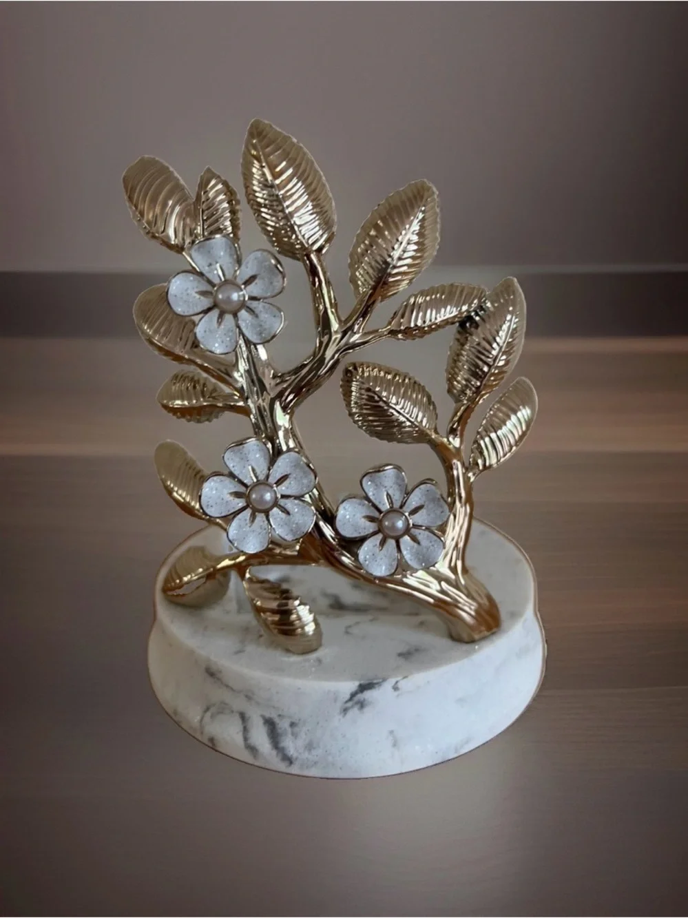 Bath Body Works Gold Branch White Glitter Flowers Marble Foaming Soap Holder NWT